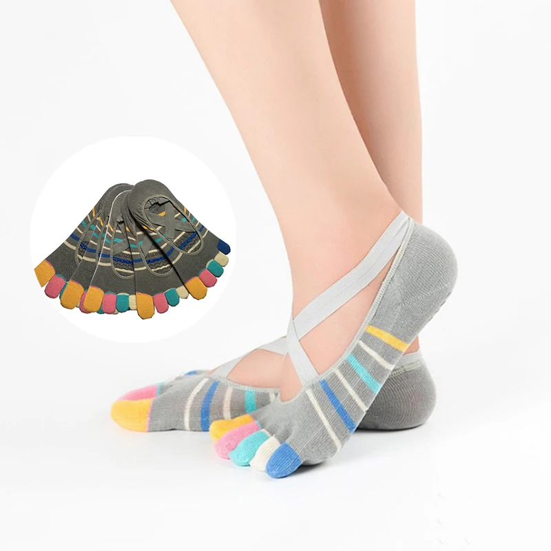 

5 pairs Strap Pilates Yoga Socks Women Five Toe Bandage Sports Sock Colorful Five Finger Comfy Invisible Anti-slip Sock
