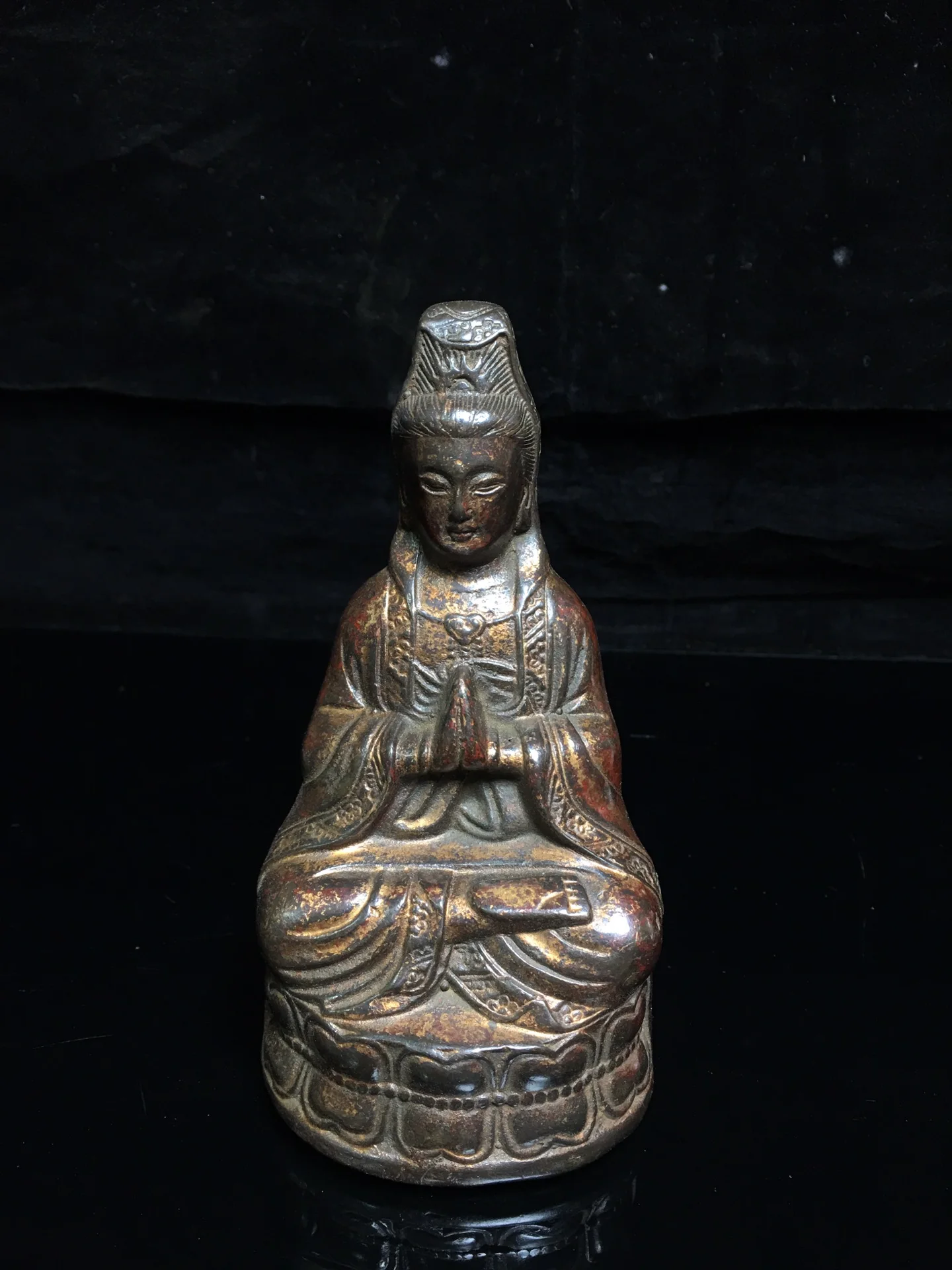 

5" Tibet Buddhism Old Bronze Cinnabars Guanyin Bodhisattva Statue Avalokitesvara Enshrine the Buddha Hall