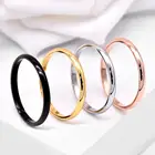 Мужское и женское кольцо из гладкой полированной нержавеющей стали, ультратонкое ювелирное украшение для свадьбы и вечеринки, цвет черный, розовое золото, 2 мм