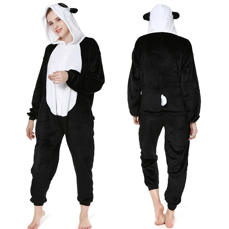 Cute Cartoon Kigurumi Panda Pajamas Long Sleeve Hooded Onesie Adult Women Animal Halloween Christmas Sleepwear