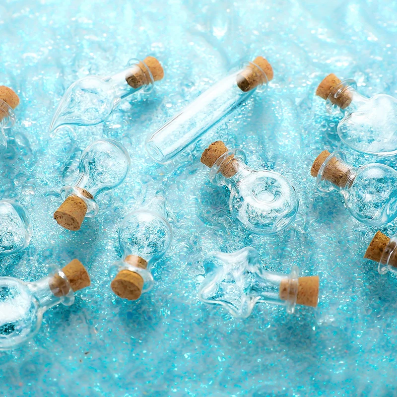 

5Pcs Mini Glass Wish Bottles With Cork Stopper Vial Pendant Tiny Wishing Bottle