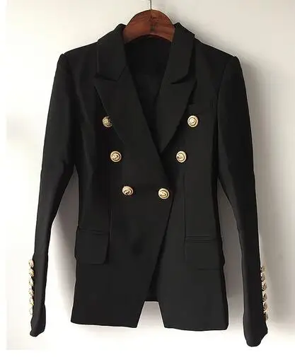 

New Fashion Blazer Jacket Women's Double Breasted Metal Lion Buttons Blazer Outer