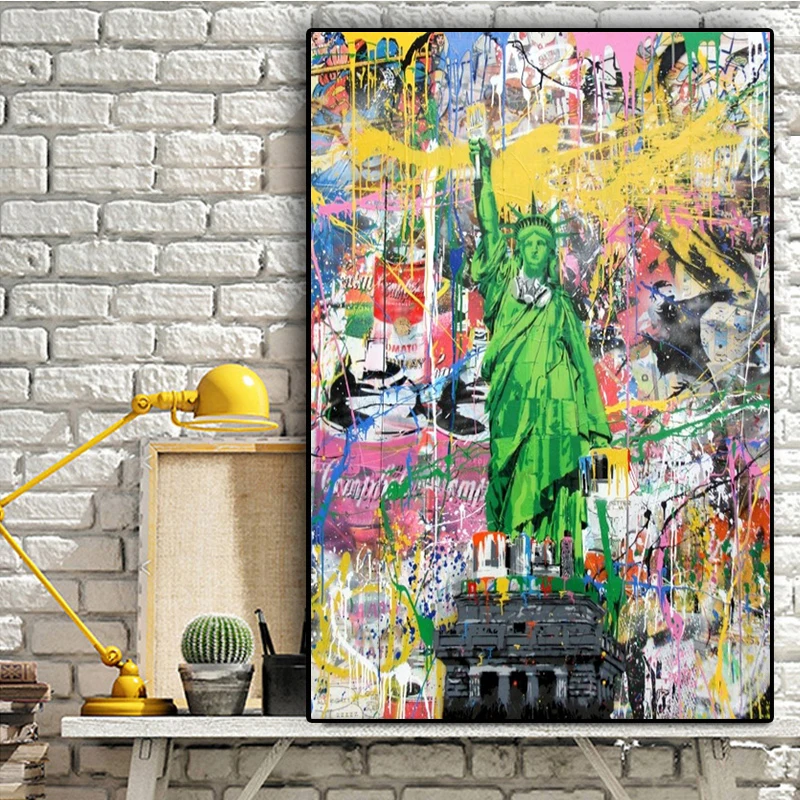 

Banksy Statue of Liberty Pop Posters and Prints Art Canvas Painting Graffiti Street Wall Art Picture Cuadros Home Decoration