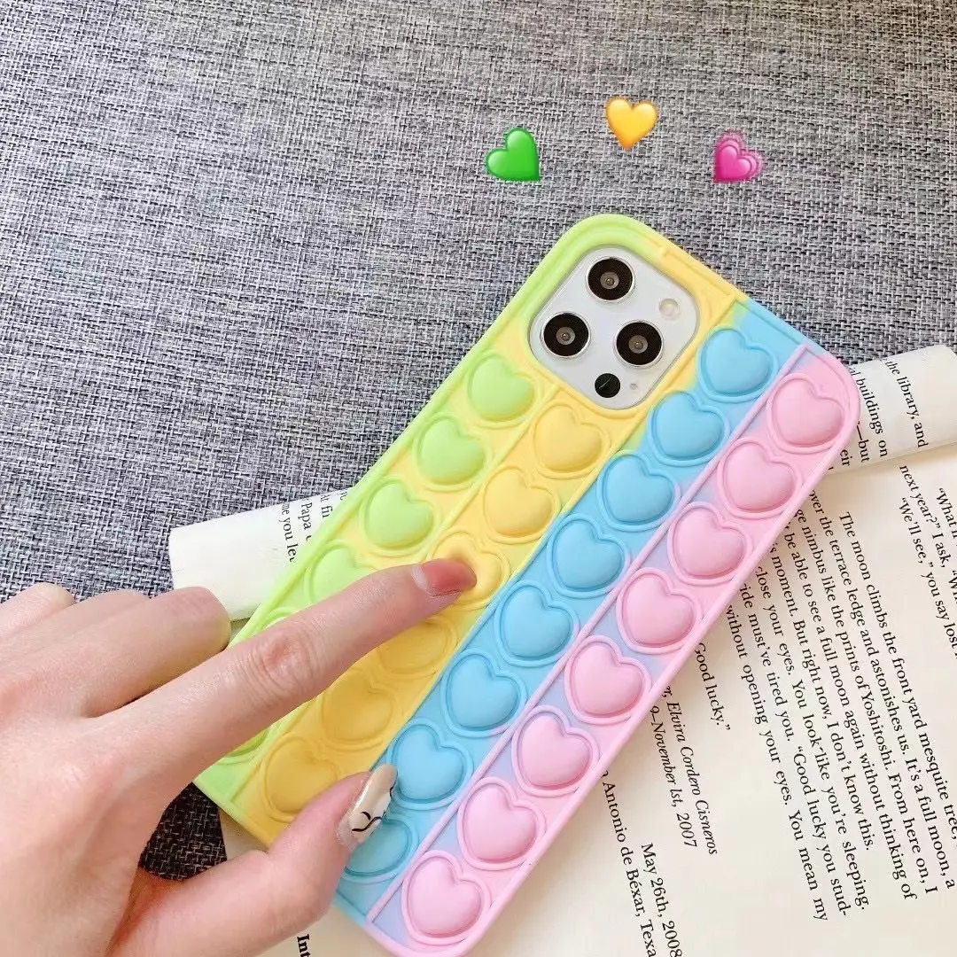 

Relive-Stress Relief Phone Case for IPhone 6 6s 7 8 Plus X XR XS 11 12 Pro Max Pop Toys Bubble Soft Silicone Case