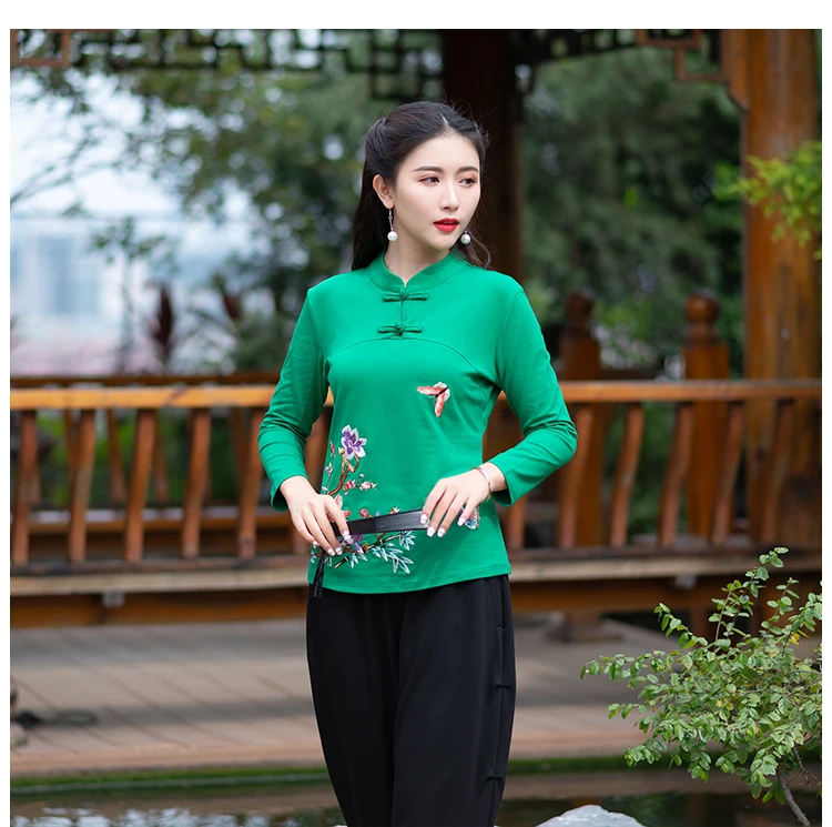 KYQIAO онлайн Китайский магазин blusa feminina традиционная китайская рубашка l XL 2XL 3XL 4XL 5XL 6XL воротник стойка Вышивка Блузка