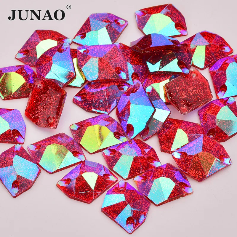 JUNAO 16*20mm Glitter Green AB Crystal Sewing Resin Rhinestone Applique Sew On Strass Flat Back Gems For Crafts Supplies | Дом и сад