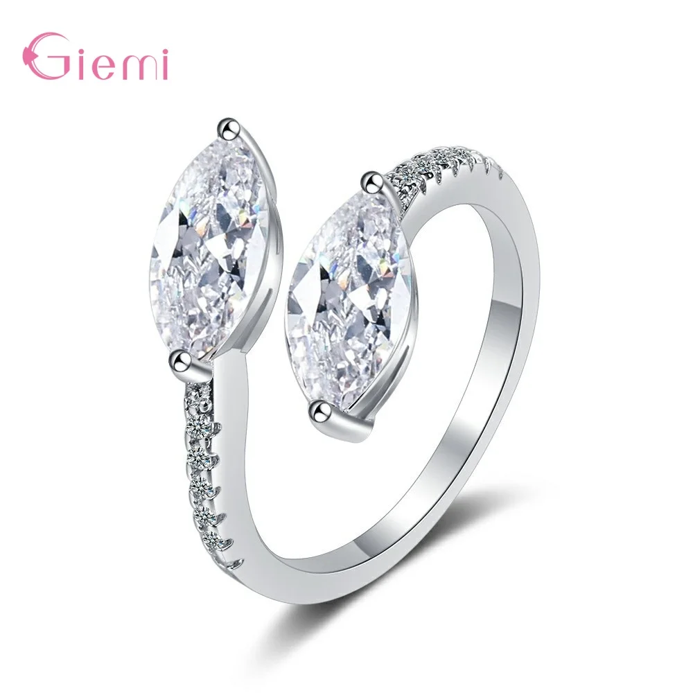 

925 Sterling Silver Trendy Crystal Proposal Rings For Women Girls Adjustable Size Fashion Jewelry Valentines Day Gift