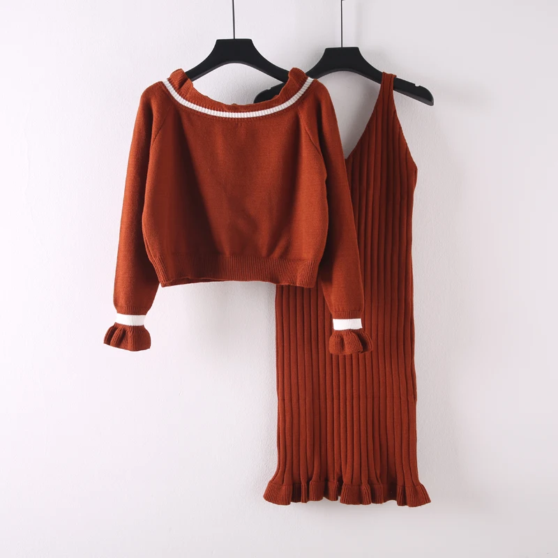 Fitaylor осень зима пуловер вязаное платье es костюм из двух частей женский свитер