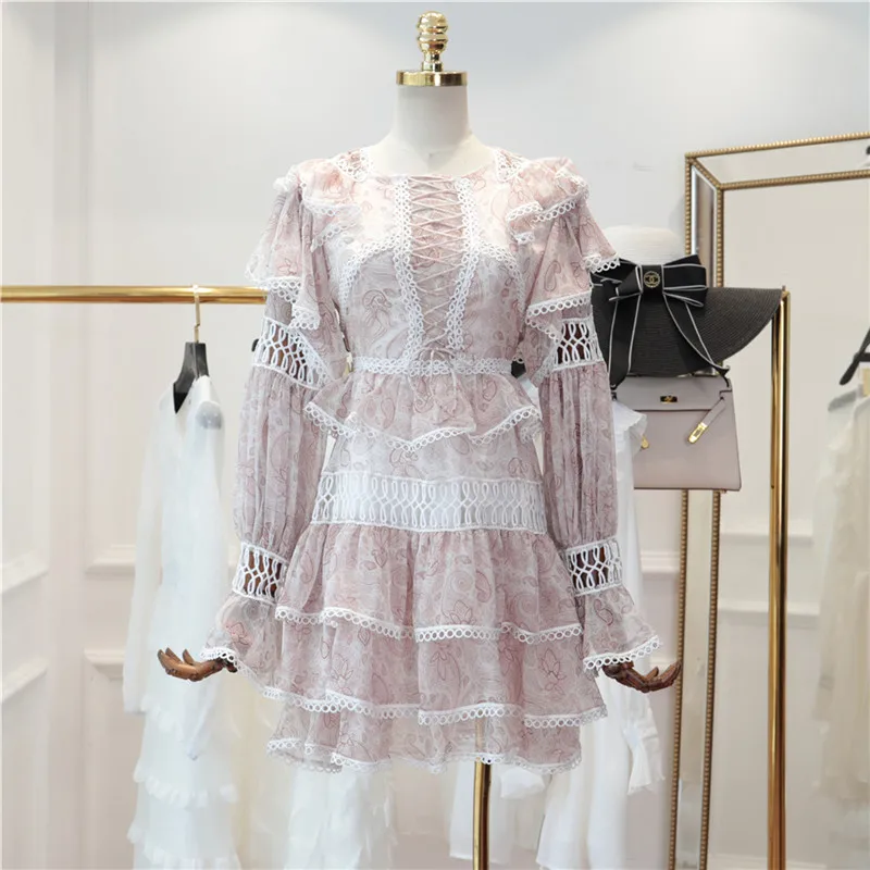 Женское Короткое платье мини повседневное кружевное с открытой спиной и