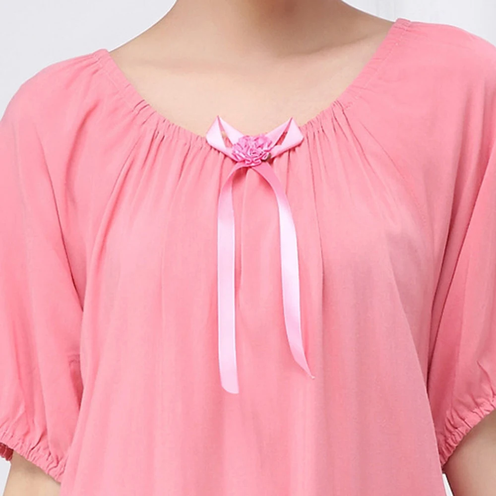 

Women's Short-Sleeved Nightdress Cotton Elastic Collar off-Shoulder Long Princess Nightgown Summer Soft Stretch Sleeping Dress