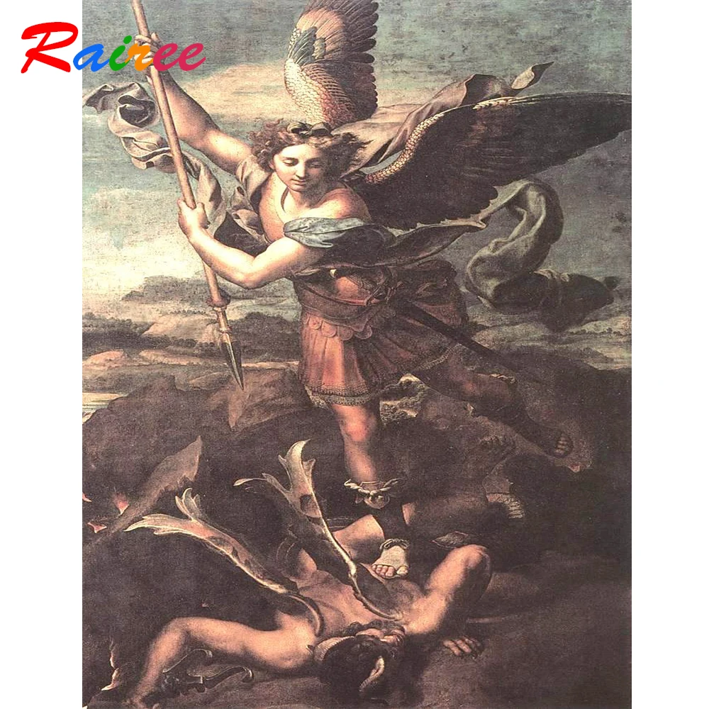 Картина из рафиала Сен Майкл подавляющий демона алмазная 5D картина сделай сам