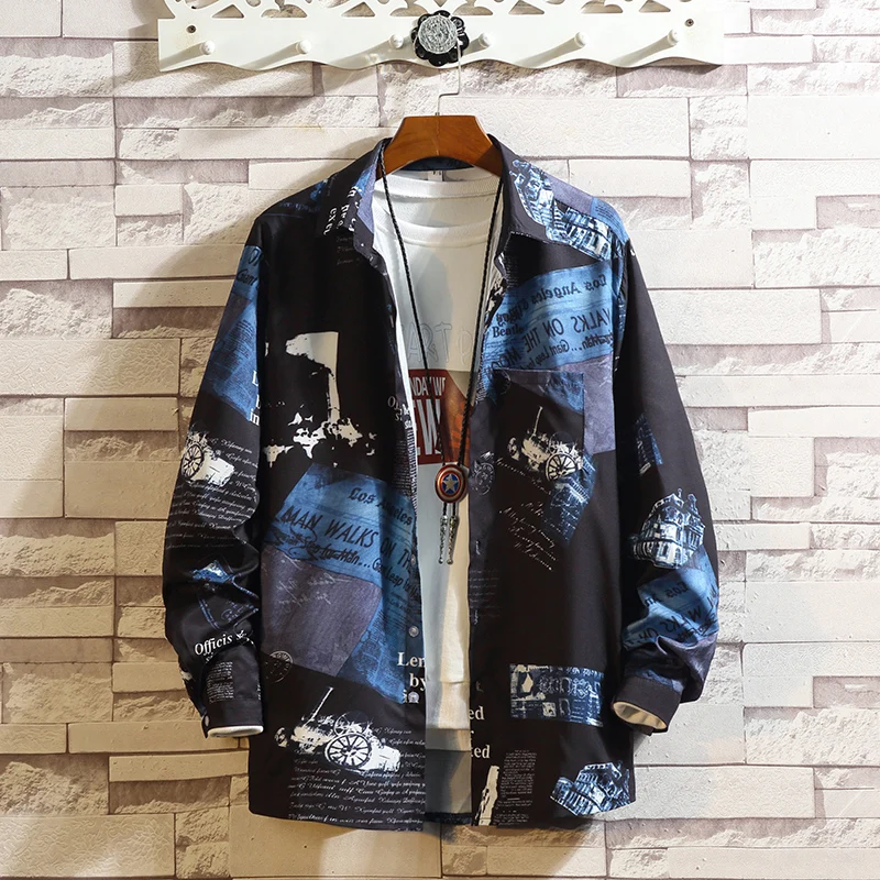 

Hawaiian Beach Casual Floral Print Shirt For 2021 Autumn Spring Clothes Men'S Long Sleeves Big Size 5XL