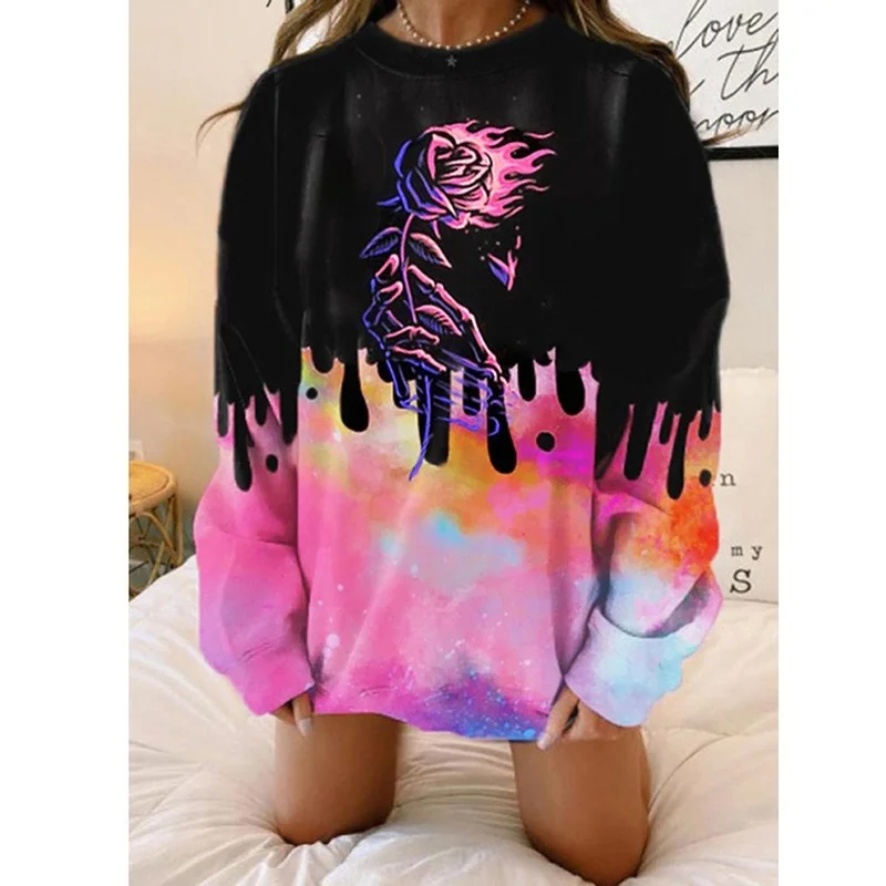 

Oversized Streetwear Print Sweatshirts Vintage Loose Casual O Neck Long Sleeve 2021 Spring Fall Women Fashion Clothes USA Style