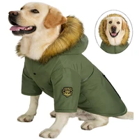hooded dog winter warm down jacket waterproof fur collar dog christmas clothes with badge thicker dog coat pets clothing