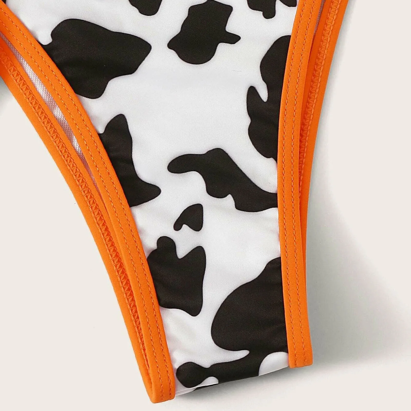 

Cute Cow Print Bikini For Women Sexy Orange Splicing Swimwear Lace-up Swimsuit Bra Thong Bikinis 2021
