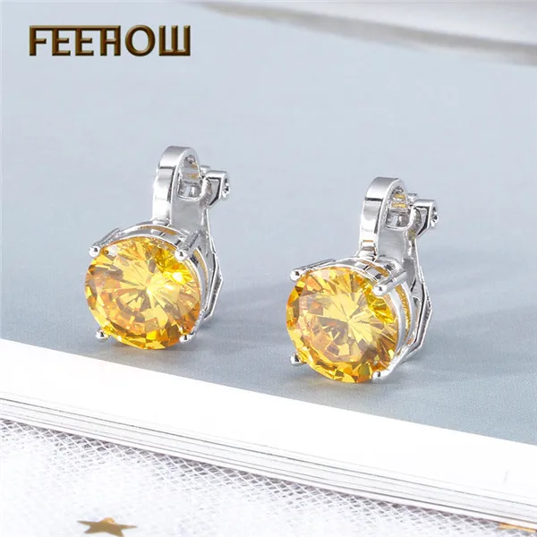 Женские круглые серьги клипсы с фианитом FEEHOW ювелирные украшения для вечеринки