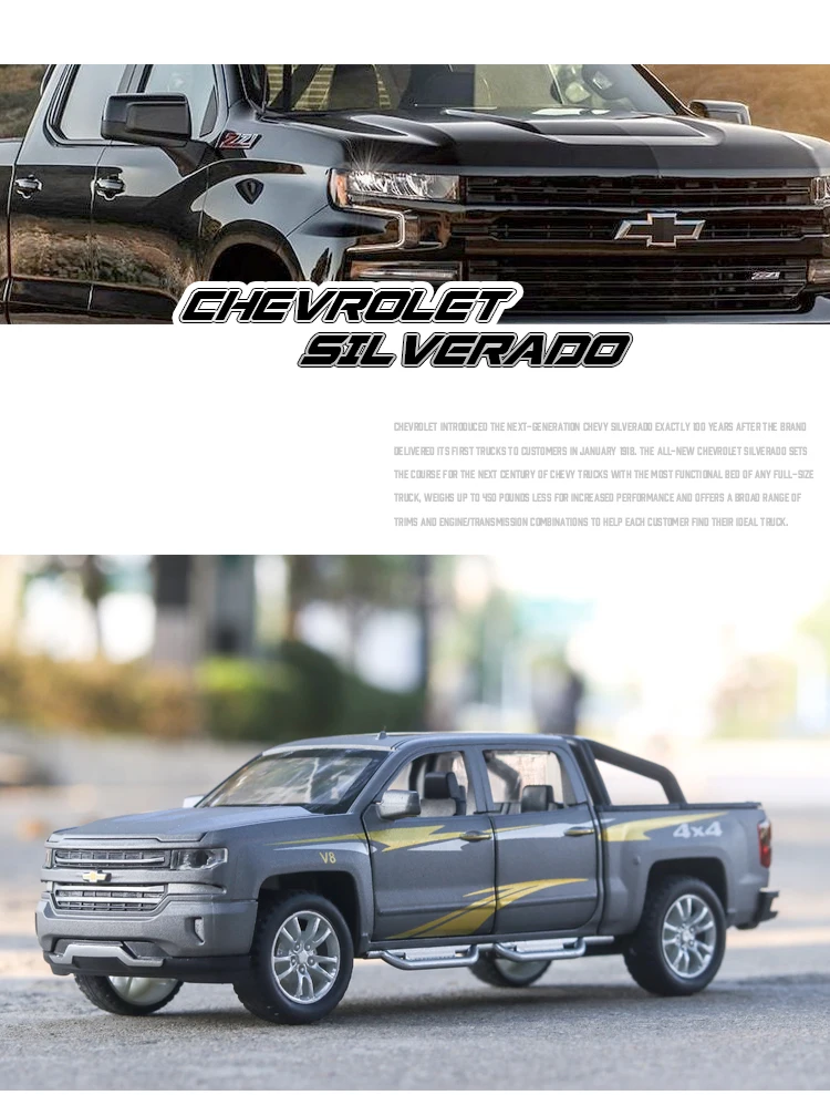 Ограниченная Chevrolet Silverado 4x4 1:32 модель автомобиля Diecasts игрушечный автомобиль звуковой светильник оттягивающий назад детские игрушки автомобиль Рождество