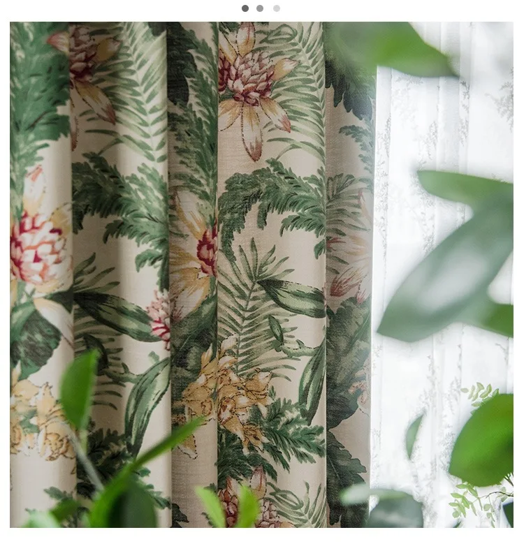 

American Country Cotton Linen Garden Flower and Bird Curtains Living Room Bedroom Blackout Light Luxury Curtains Custom