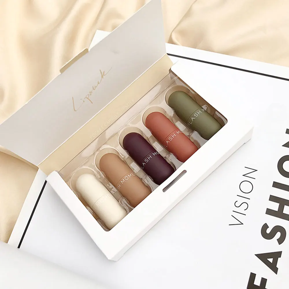 5PCS/Set Mini Capsule Matte Lipstick Set Velvet Waterproof Creamy Lip Tint Cosmetic Makeup Lasting |
