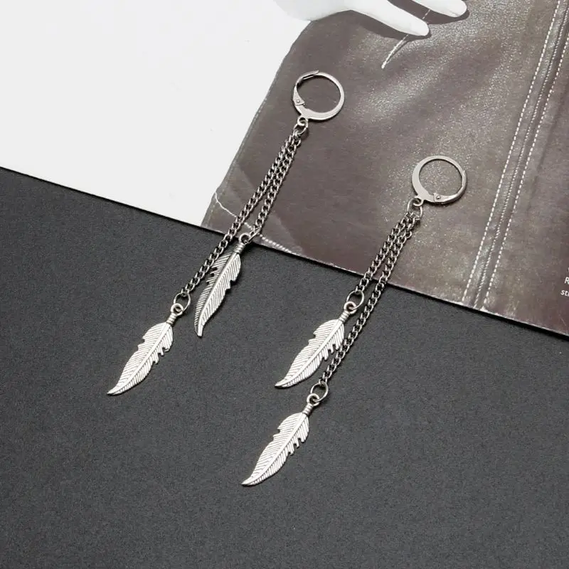 

KPOP Fashion Titanium Steel Feather Leaf Tassel Drop Earrings Korean Jewelry