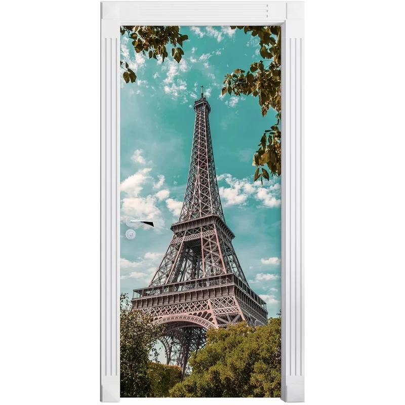 Наклейка на дверь сделай сам наклейка с изображением Эйфелевой башни синего неба