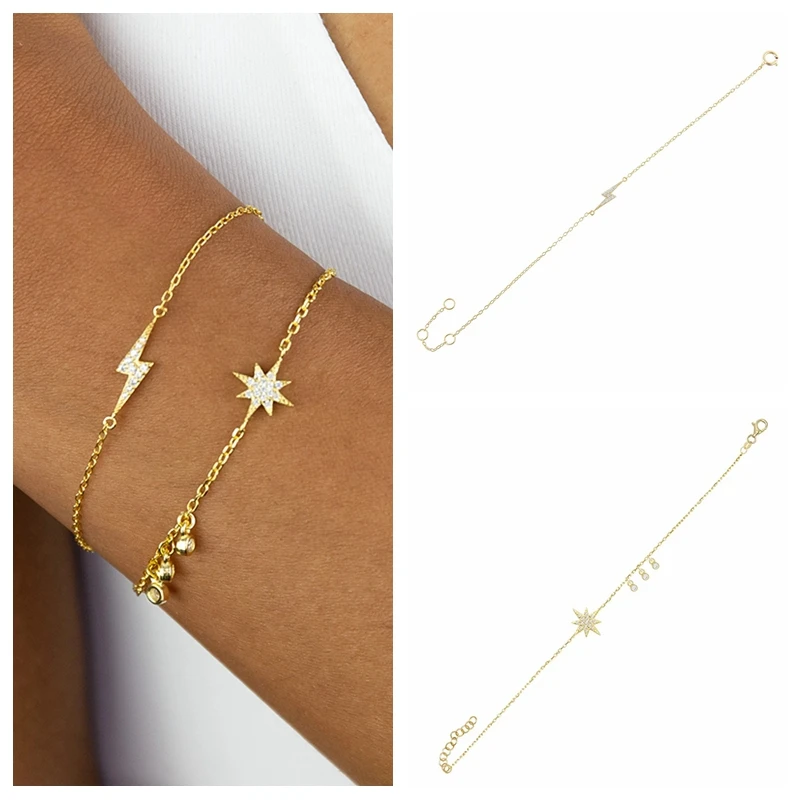 

AIDE 925 Sterling Silver Star Lightning Bracelet Gold Chain for Girlfriend Gift Fashion Women Luxury Jewelry Female Bracelets