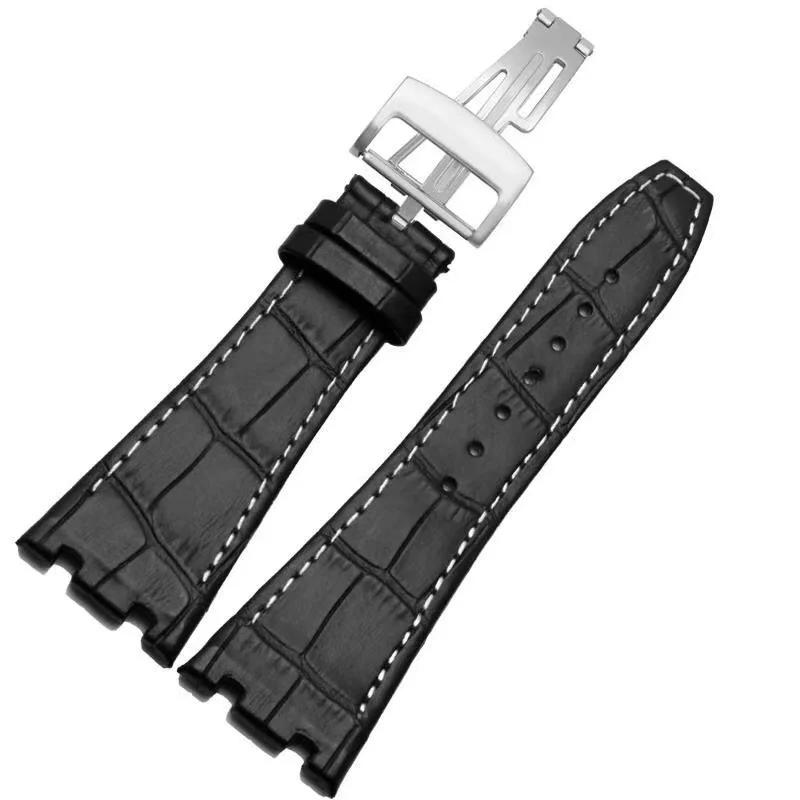 For AP 15400 wrist straps 26mm watchband black|blue brown 100% Genuine Leather Handmade Watch Band with steel deployment buckle