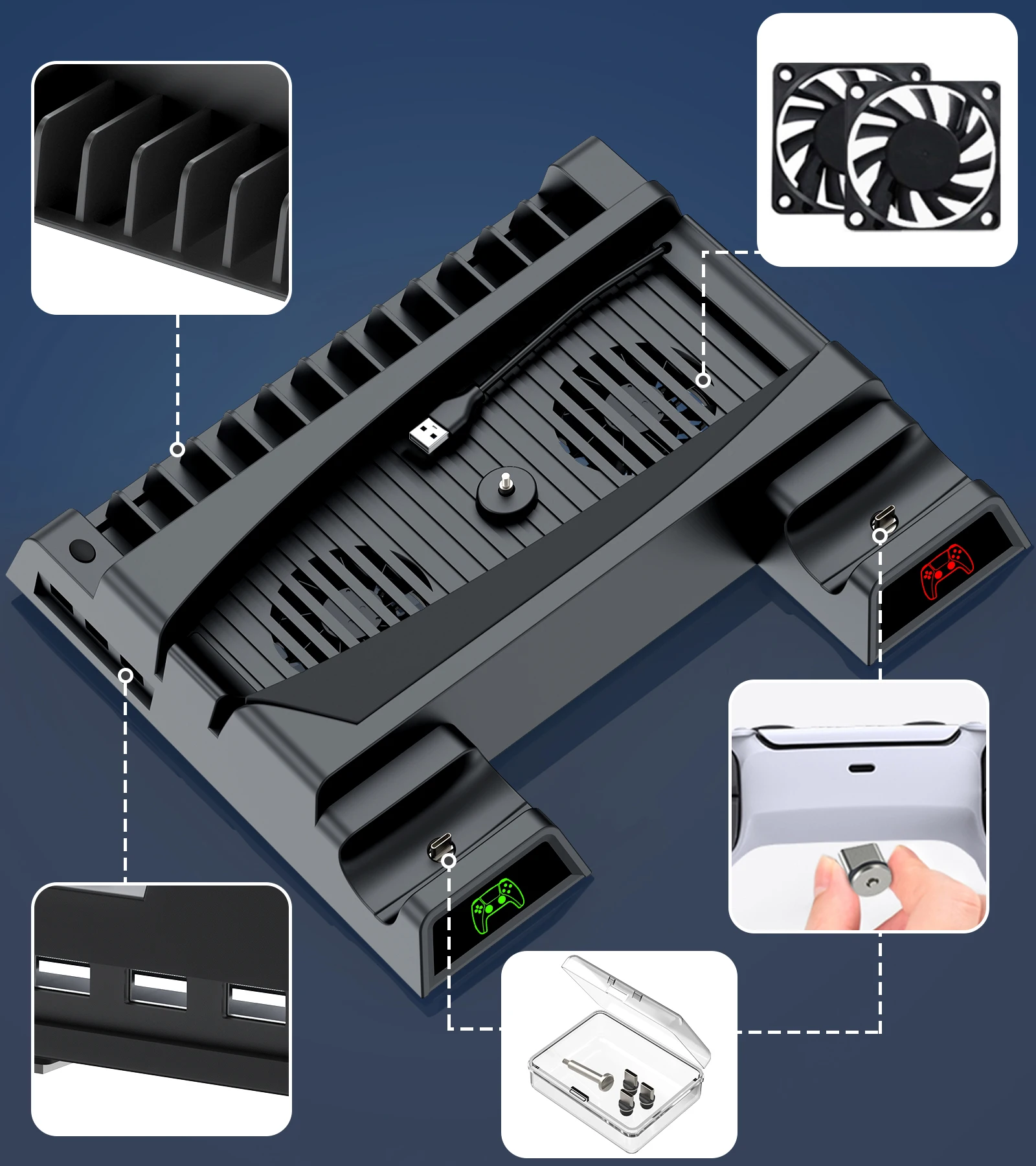 for ps5 cooling fan vertical stand fast charging dock station for ps5 wireless controller dual charger for playstation 5 gamepad free global shipping