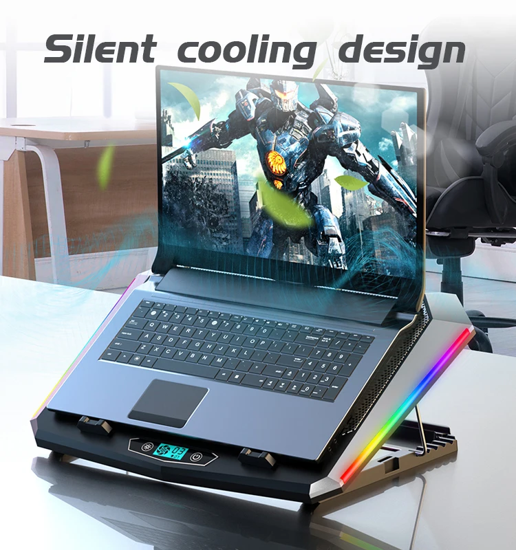 

Factory New RGB Gaming Laptop Cooler Adjustable Notebook stand 5000 RPM Powerful Air Flow Cooling Pad For 12-17 inch Laptop