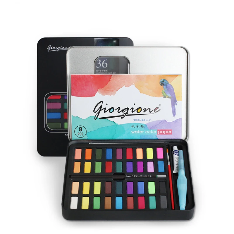 

36 цветов s однотонные акварельные краски в наборе Набор цветных красок с ручкой для воды дорожный пигмент для рисования