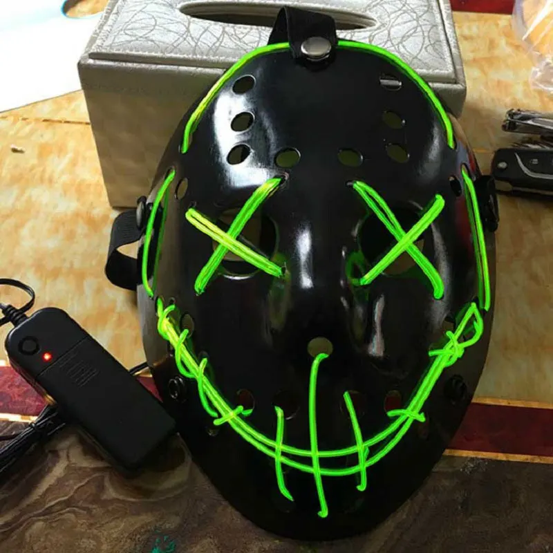 Светодиодный светящийся маска для Хэллоуина вечерние неоновые страшные маски