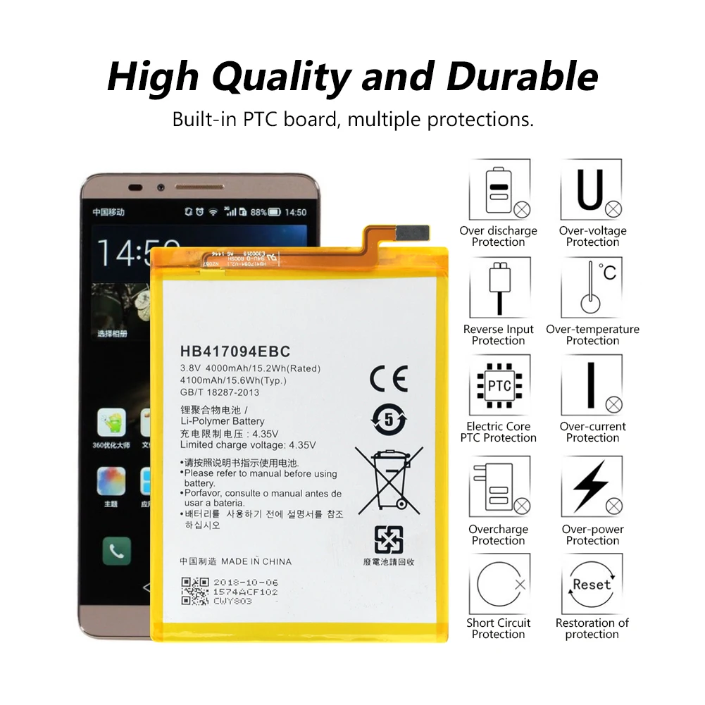 4100 мАч HB417094EBC аккумулятор для телефона Huawei Ascend Mate 7 MT7 L09 TL10 UL00 CL00 литий полимерная