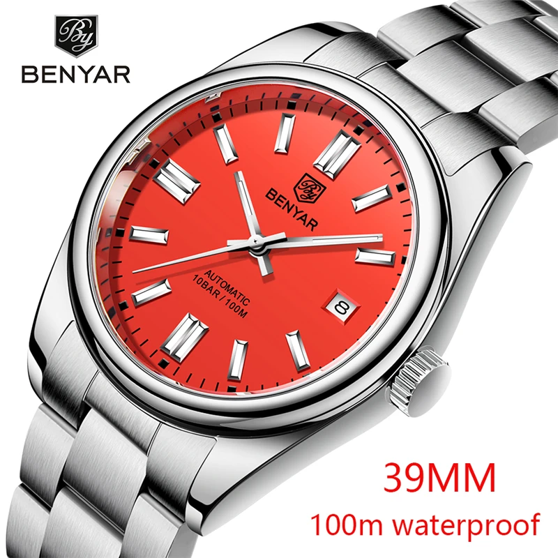BENYAR New Men's Classic Luxury Mechanical Wristwatches Stainless Steel 100m Automatic Waterproof Watches Men Relogio Masculino