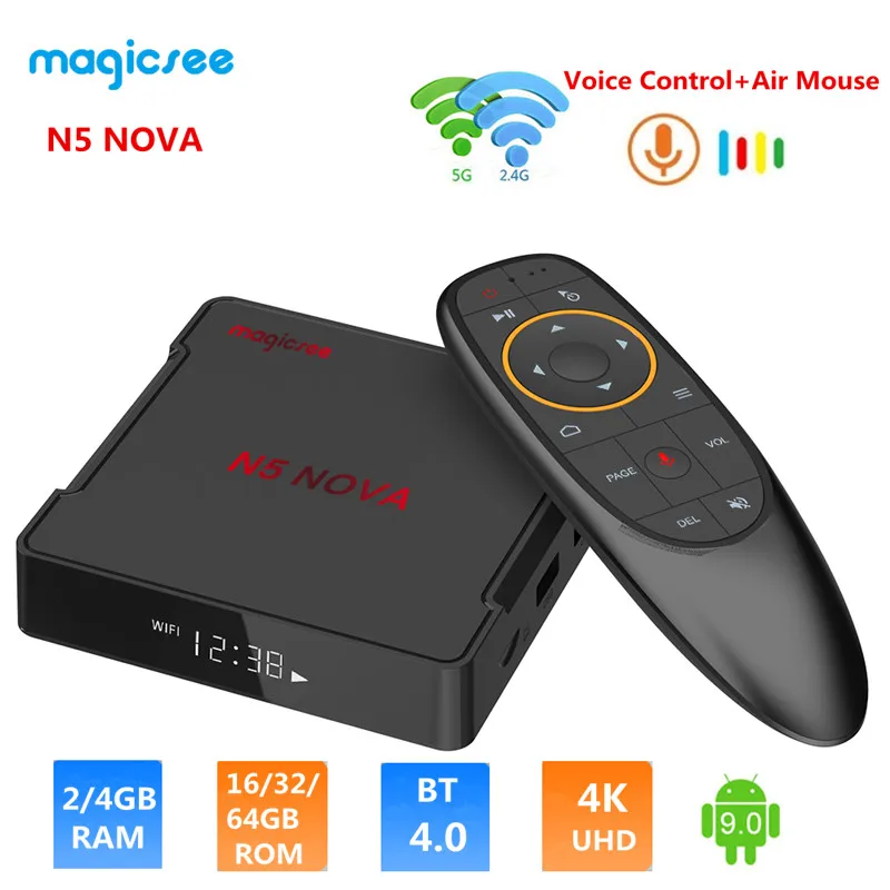 MAGICSEE N5 NOVA tv Box 2,4G голосовой пульт с воздушной мышью Android 9,0 4 Гб ОЗУ 32 ГБ/64 Гб ПЗУ двухдиапазонный WiFi BT4.0 4K телеприставка