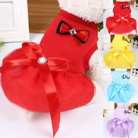 2021 new crystal bowknot dog skirt pet cloth summer cute cool breathable dog dress clothing for small medium dogs size xs 2xl