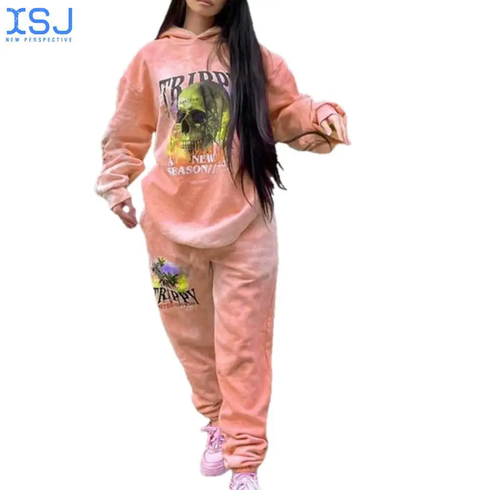 

Tie Dye Autumn Winter 2 Piece Set Women Hoodies Pants Printed Sportswear Suits Thicken Warm Ladies Hoodie Sets Tracksuits