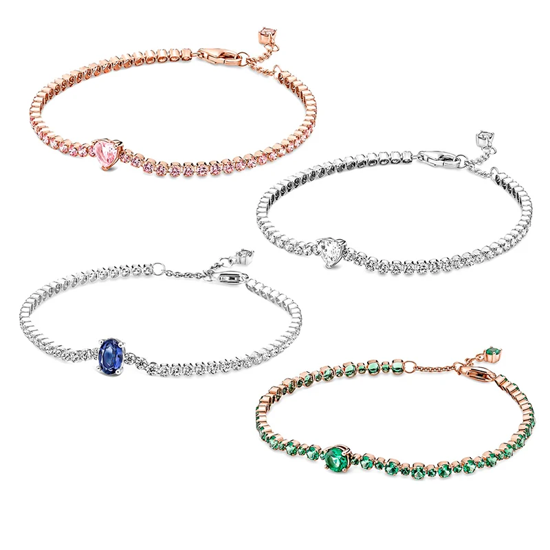 

Originele Logo Glanzend Liefde Hart Pave Tennis Armband Dames Armband Mode Jewelry gift Zilver Materiaal 2021 Winter Nieuwe