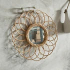 Инновационное художественное украшение из ротанга, круглое зеркало для макияжа, настенное висячее зеркало для ванной комнаты, ремесло