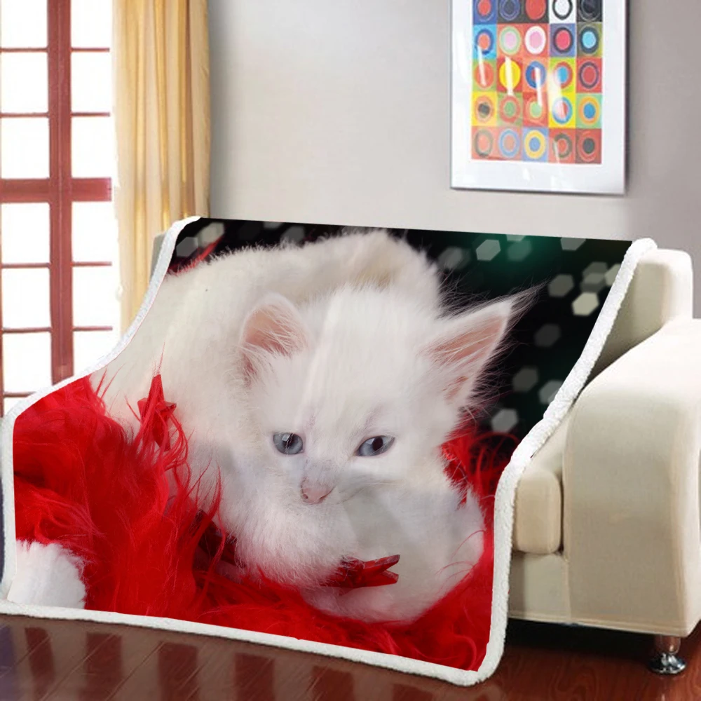 

Мультяшное домашнее одеяло 3D Животные Кошки шерпа флисовое теплое одеяло на диван-кровать плюшевое одеяло тонкое постельное белье покрыва...