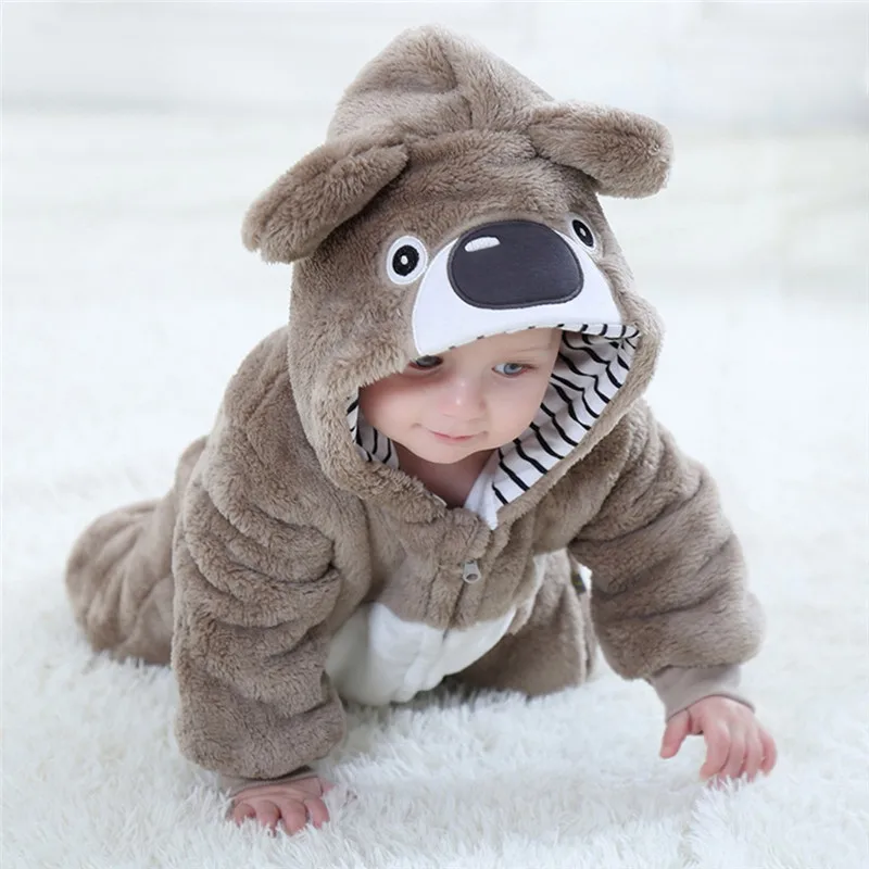 2020 Baby Autumn Clothing Newborn Infant Boy Girls Kid Cartoon Animals Print Long Sleeve Hooded Pockets Romper Winter Warm | Детская