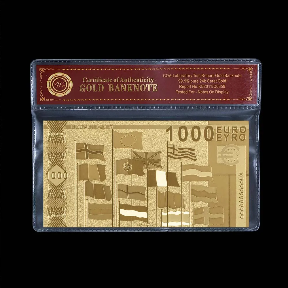 Украшение для дома золотой лист деньги резная 1000 Золотая банкнота евро COA PACK|gold