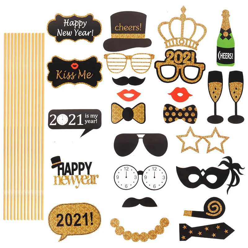 

CN 2021 Happy New Year photo booth props paper photo frame Christmas decorations for home new year eve photo props party decor