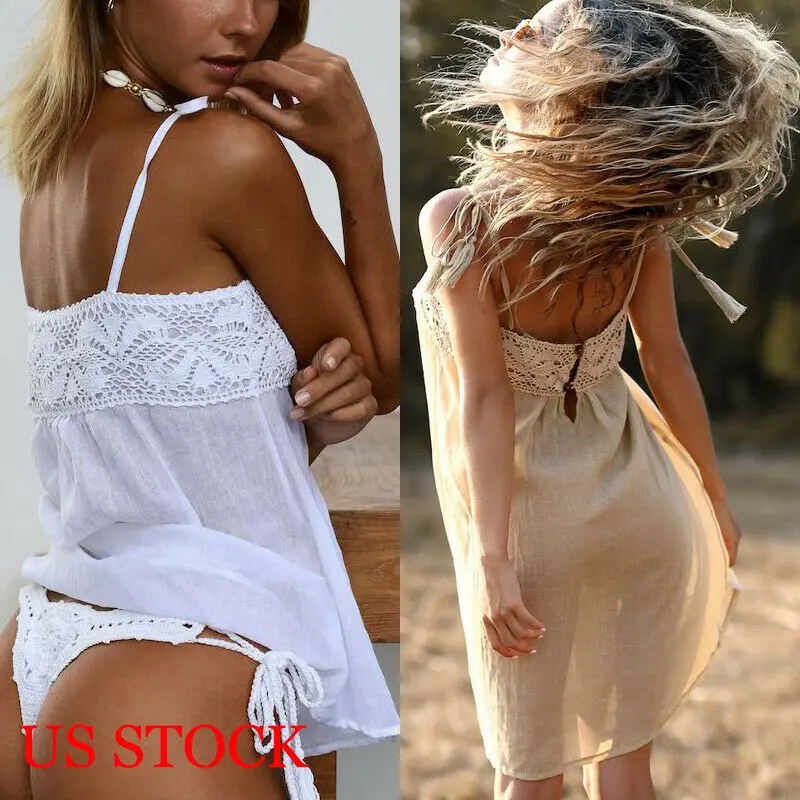 

Women Summer Chiffon Beach Mini Dress Swimwear Bikini Cover Up Loose Sundress
