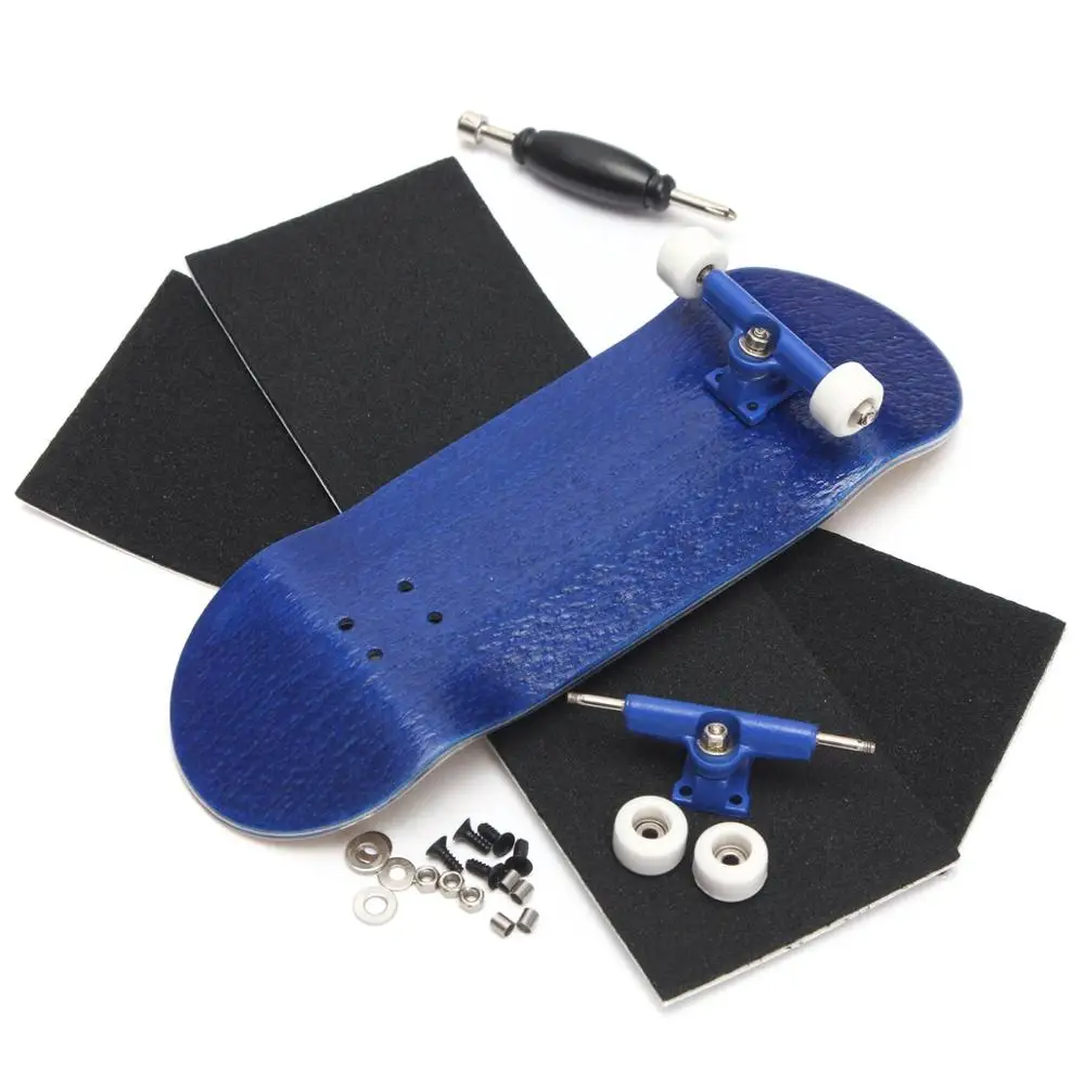 Синий Оранжевый/синий деревянный палец скейтборды Профессиональный палец скейт доска деревянная гриф с подшипниками колеса пены отвертка - Цвет: Синий