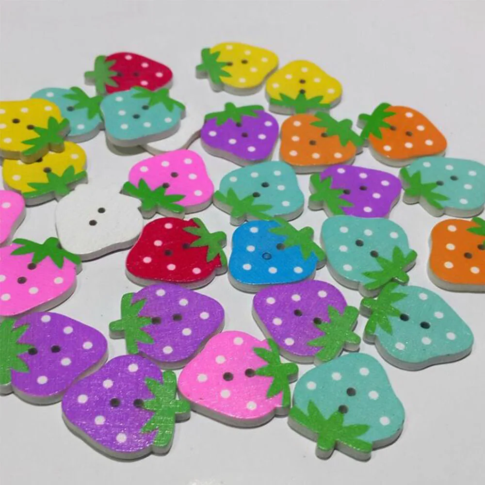 50 шт. деревянные пуговицы в виде клубники для одежды|Пуговицы| |