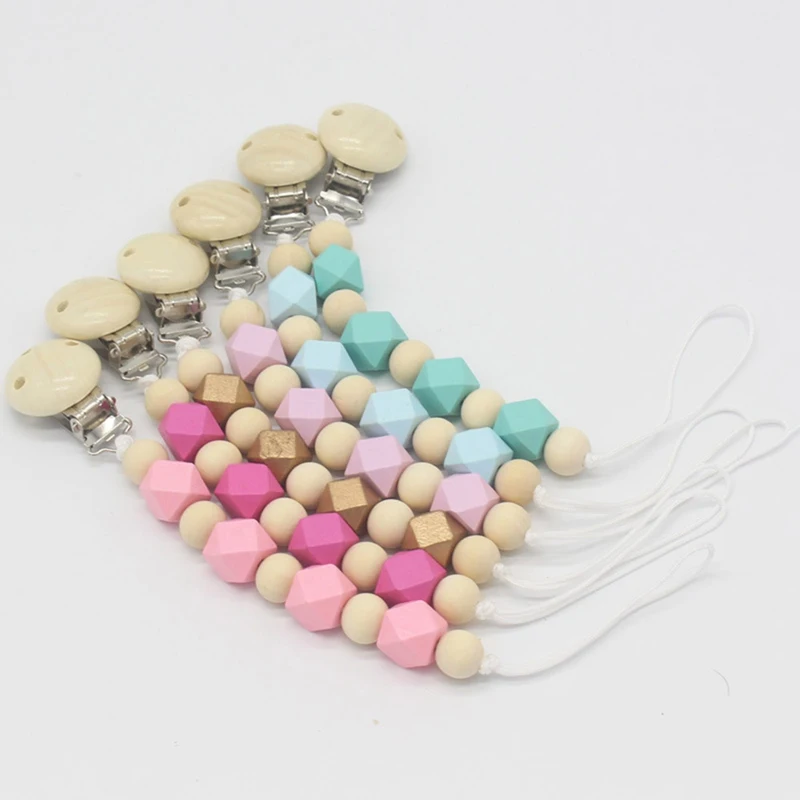 

Baby Chew Toys Wood Teething Pacifier Clips Personalized Chain With Safe Beads Pacifier Chain Holder