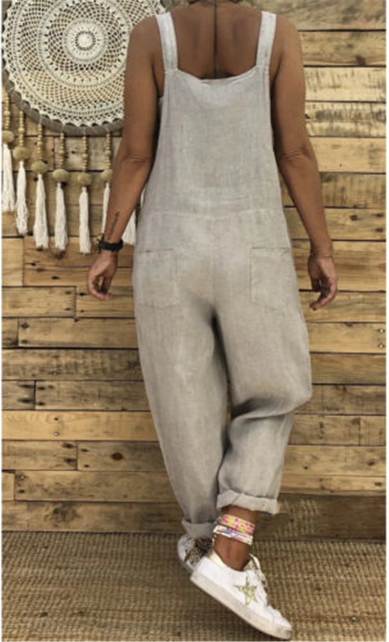 

Ladies Jumpsuit New Cotton Linen Harem Long Loose Spaghetti Strap Romper Casual Sexy Jumpsuit For Women Long Pants Playsuit