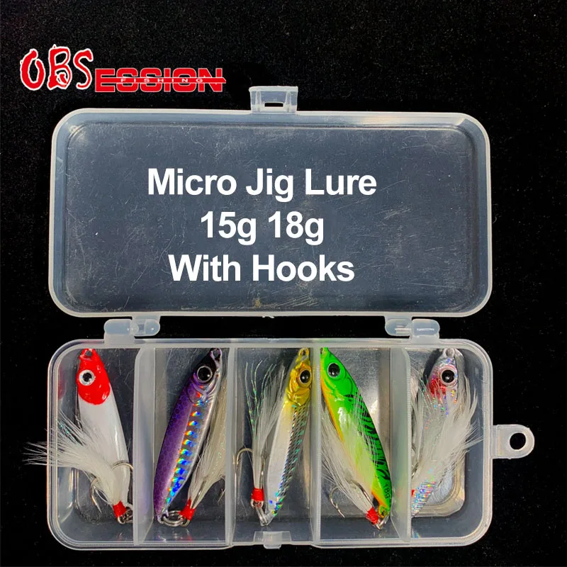 

OBSESSION 15g 18g Lure Set Micro Jig Kit Slow Sinking Artificial Hard Metal Lead Bait With Treble Hook Saltwater Fishing Tackle