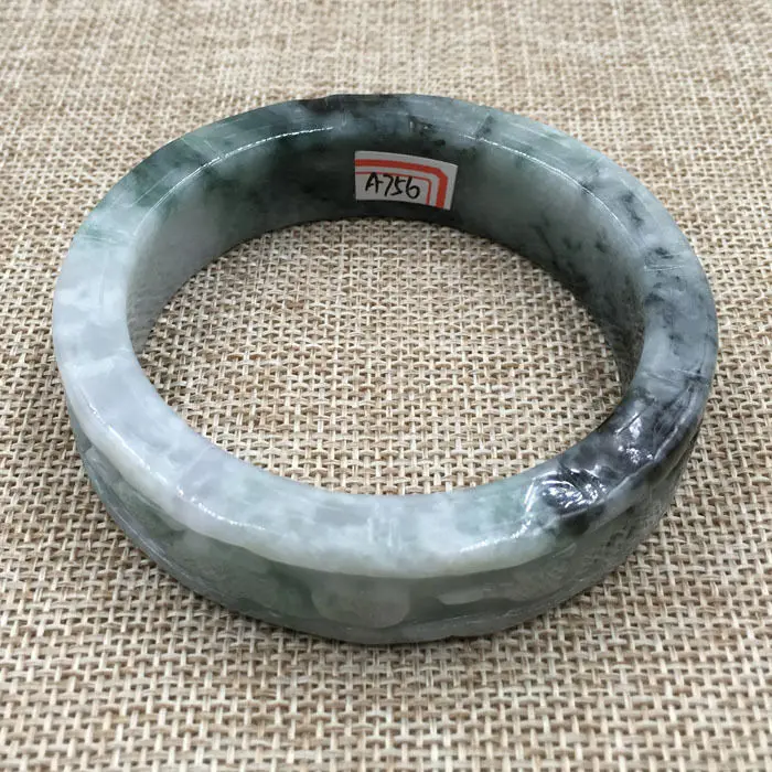 59 мм винтажный китайский ручной резной черный зеленый жадеит нефритовый браслет