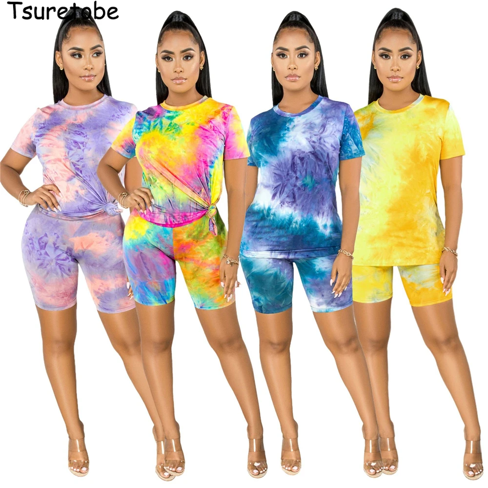 

Комплект одежды Tsuretobe женский из двух предметов, летний топ и шорты с принтом в виде красителя, день рождения, 2020